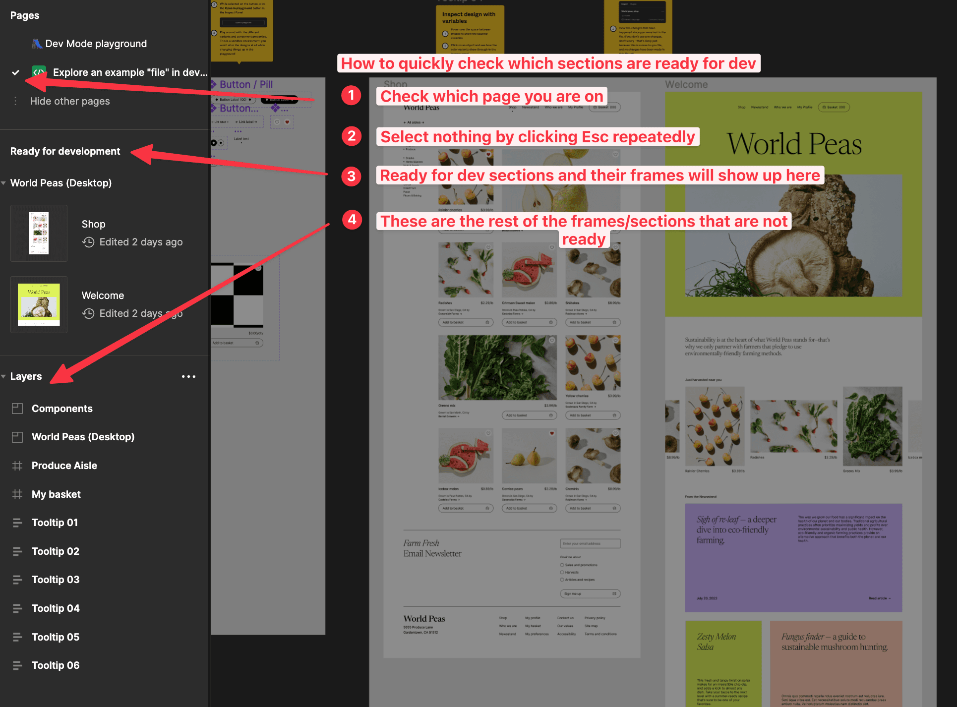 How to quickly check which sections are ready for development