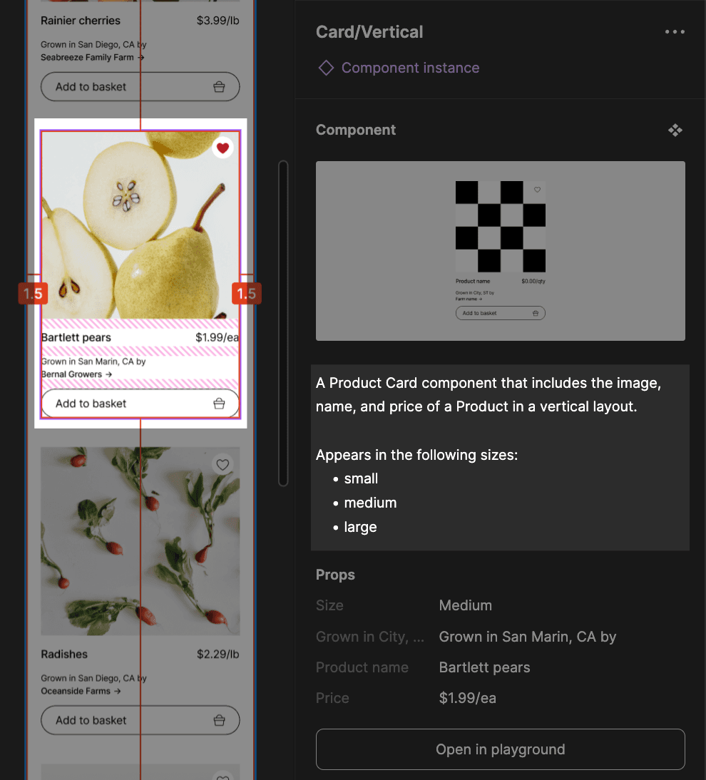 Component description on the sidebar