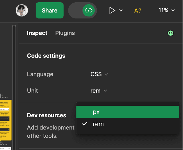 Change Dev Mode preferences