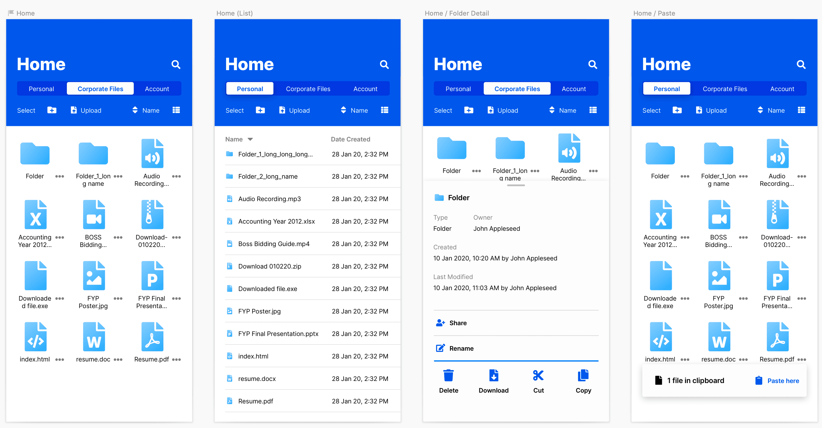 Home page and clipboard