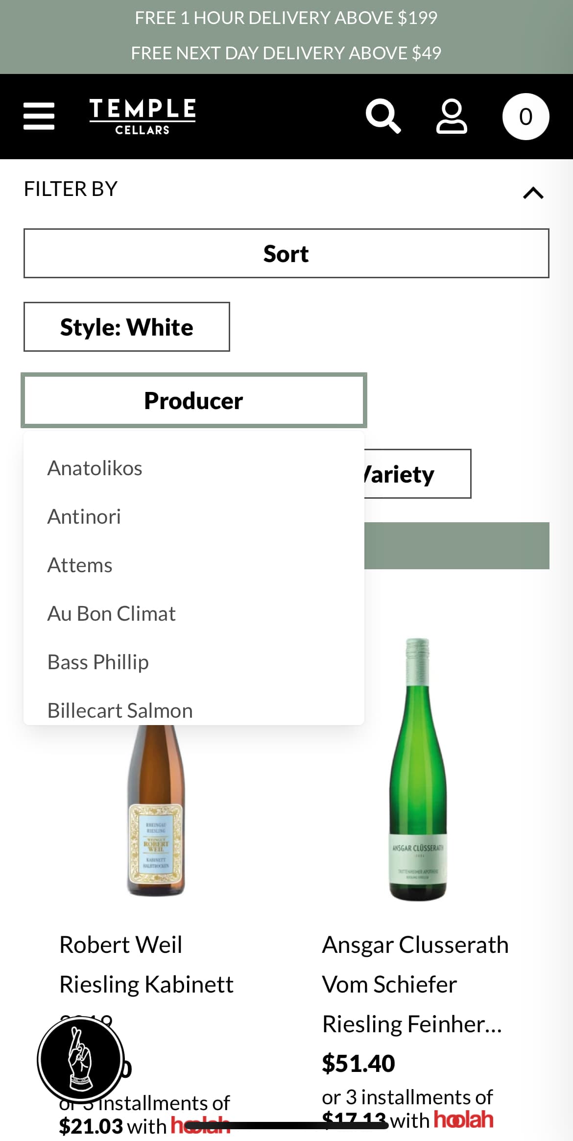 Mobile collection page with top sticky filter